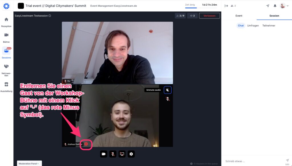 Hopin - entfernen vom Stream